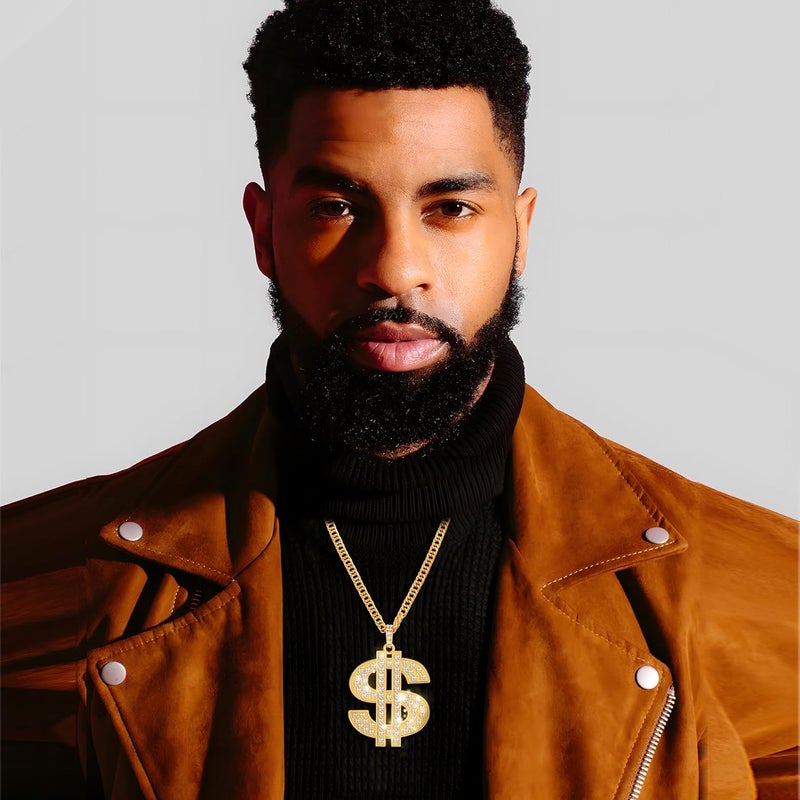 ROMASS 2 Pcs Dollar Necklace for Men,Gold/Silver Plated Chain for Men with Dollar Sign Pendant Necklaces, 80/90s Hip Hop Dollar Necklace Halloween Gifts - Image 5